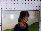 Vintage Antique Woman Lady Stained Glass Suncatcher Window Panel 26 5  X 14 