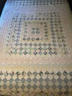 Vtg Hand Quilted Coverlet 2  Squares Pale Blue  Pink  Yellow  Seafoam 82 X 62