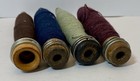 Lot Of 4 Antique Wooden Textile Spindle Bobbins Spools With Thread