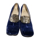Custom Craft Vtg Mcm 60s Blue Velvet Silver Square Toe Block Heel Bridal Size 7