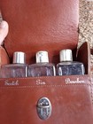 Vtg 50s Homa Travel Bar Hide Leather Case 3 Glass Bottles Scotch  Jin   Bourbon