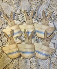 Primitive Bunny In Yellowware Bowl  Folk Art  Linen Cardstock Hang Tags Set Of 6