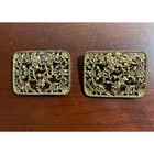 Vintage Square Metal Shoe Clips Gold Tone Filigree Design 
