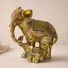 Elephant Family Statue Resin Gold Decor Lucky Feng Shui Figurine Home Office