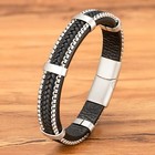 Men s Punk Braided Leather Bracelet Stainless Steel Magnetic Clasp Gift