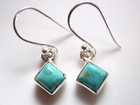Turquoise Square 925 Sterling Silver Dangle Earrings Small
