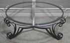 Vtg 38  Round Beveled Glass Coffee Table W 3-legged Wrought Iron Stand 15  Tall 