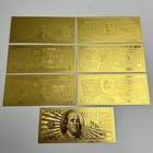 Us Dollar Gold Banknotes 1 2 5 10 20 50 100 Bills Money Set Retro Matte Notes