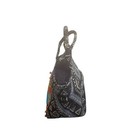 America   Beyond Beaded Sequin Boho Tote Bag Blue Jacquard Geometric Pom Pom