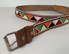 Vintage Native American Hand Beaded Multicolored Cowhide Leather Belt Large