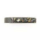 Fuchi Eggplant   Sparrows Design Shakudo Japanese Antique Sword Fittings Samurai