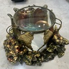 Vintage Decorative Magnifying Glass With Butterfly  Flowers Details Metal Base