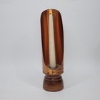 Vtg Copper Chamber Candlestick Holder Wood Base Black Cast Iron Handle Shield  2