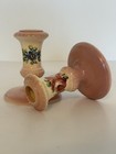 Vtg Pink Floral Candlestick Holder Set 2 Taper Ceramic Usa Pottery 4    Cottage