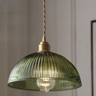 Industrial Vintage Pendant Light Ribbed Glass Ceiling Hanging Light Copper Base