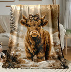 Highland Cow Winter Scene Flannel Throw Blanket - All-season Cozy Fleece Blanket