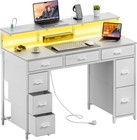 Computer Desk With Drawers   Power Outlet  Gaming Desk With Monitor Stand  White