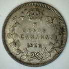 1920 Canada Silver Five Cents Very Good Circulated Vg 5c Canadian Coin George V