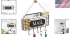 Elegant Black Mail And Key Holder With 5 Hooks - Perfect For Home Decor