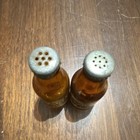 Vintage Beer Bottle Salt   Pepper Shakers Set Of 2 Amber Glass W  Metal Lids