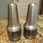 Vintage Mcm Norway Pewter Salt And Pepper Shakers Nordic Celtic Norway Design