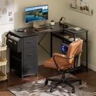 L Shaped Computer Desk With 3 Drawers   Adjustable Storage Shelves  Corner Desk