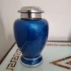 Royal Blue Metal Urn Human Ashes Adult Cremation Urns In Velvet Bag 10 Inch