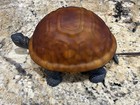 Vintage Turtle Lamp Amber Glass Shade Brass Base Night Light Whimsical Retro