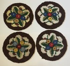 Vintage Set Of 4 Floral Hand Hooked Table Chair Stool Mat Pad Rug 15  Round