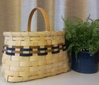 Beautiful Handmade Woven Market Style Basket Wood Handle Blue Weave Accent Nice