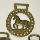 Vintage England Brass Horse Head Horseshoe Harness Medallion Lot Of 3 Western