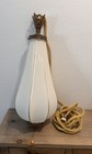 Rare Vtg 30  Hanging Tear Drop Swag Ribbed Silk Shade W  Brass Pull Chain Lamp