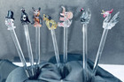 Vtg Handblown Glass Novelty Swizzle Sticks 7 Drink Stirrers Assorted Animals