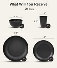 24 Piece Plates And Bowls Sets For 6  Unbreakable Dinnerware Sets  Dish Set F   