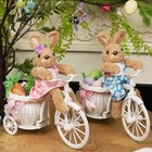  Set Of 2 Easter Tabletop Decorations Bunny Couple  10  Rabbits Ride Bike  