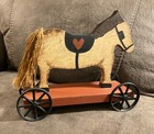 Wood Horse On Wheels Pull Toy Handmade Folk Art  1985 Julie Graybill Signed