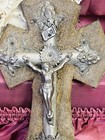 French Antique 1800s Holy Water Font Wall Crucifix