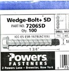 Powers Fasteners 1 4  X 1-3 4  Wedge Bolt Anchor Screws 7206sd Qty 100 Pcs 