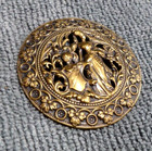 Large Vintage Antique Metal Pierced Picture Button Lady W  Knight Armor