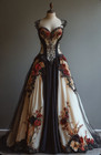 Vintage Gothic Black And Champagne Wedding Dresses 3d Flowers Bridal Gowns