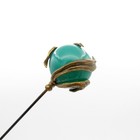 Antique Hatpin  Brass Leaves Around Large Green Ball  Hat Pin