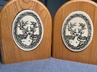 Rare Vintage 1986 Trinity Pottery Bookends  Deer  Wood   Ceramic  Euc