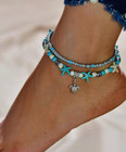 Beaded Ankle Bracelet Anklet Double Beaded Womens Silver Turtle Beach Boho