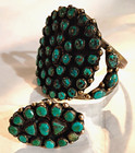 Vintage Arizona Old Pawn Navajo Zuni Turquoise Cluster Cuff Bracelet Ring Set