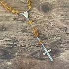 Vintage Catholic Rosary Prayer Beads Crucifix Cross 14  Baltic Amber Chip Glows