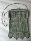 Antique Art Nouveau Frame Green Silver Enamel Beadlite Chain Mail Mesh Purse 