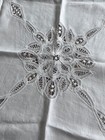 Vintage Linen   Battenburg Lace Linen  White Square 33 x34 