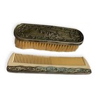 Vintage Silver Plated Vanity Hair Brush   Comb Set Ornate Floral Design Vtg