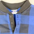 Vintage Au Sportswear Henley Sweatshirt Xl Blue Black Buffalo Plaid Made In Usa