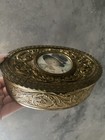 Antique 1800s French Ormolu Bronze Vanity Box  With Hand-painted Woman Portrait